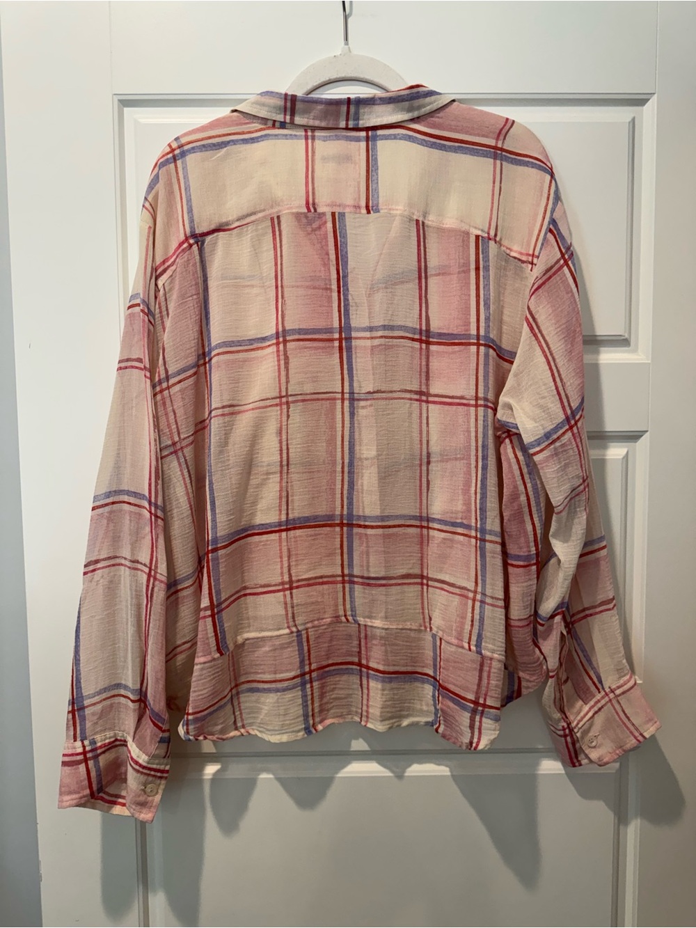 Anthropologie Holding Horses L Sheer Pink Plaid Blouse - Picture 5 of 7